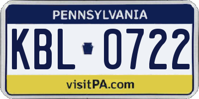 PA license plate KBL0722