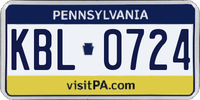 PA license plate KBL0724