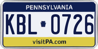 PA license plate KBL0726