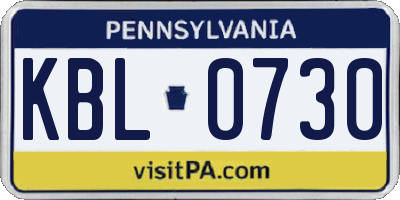 PA license plate KBL0730