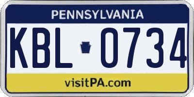 PA license plate KBL0734