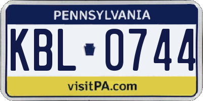 PA license plate KBL0744