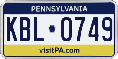 PA license plate KBL0749