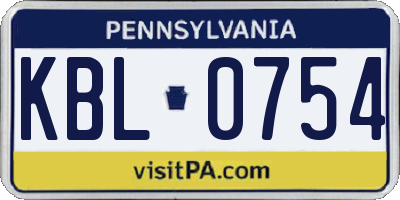 PA license plate KBL0754