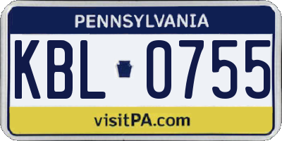 PA license plate KBL0755