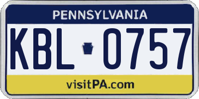 PA license plate KBL0757