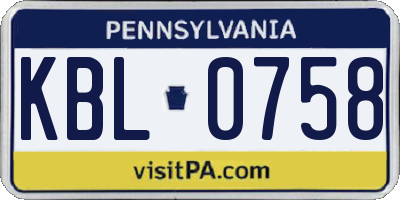 PA license plate KBL0758