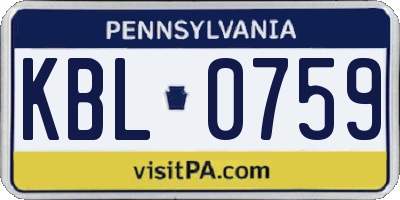 PA license plate KBL0759