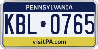 PA license plate KBL0765