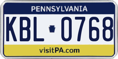 PA license plate KBL0768