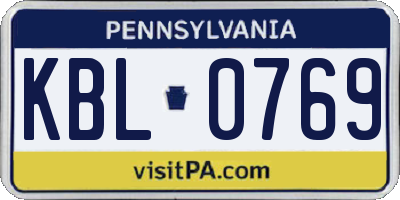 PA license plate KBL0769