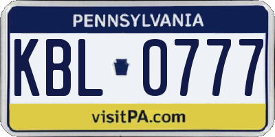 PA license plate KBL0777