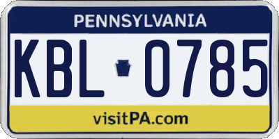 PA license plate KBL0785
