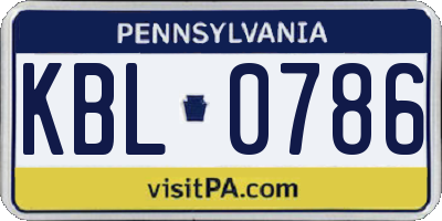 PA license plate KBL0786