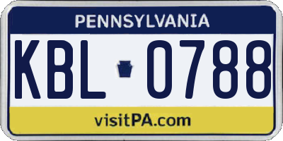 PA license plate KBL0788