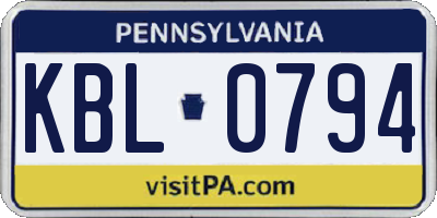 PA license plate KBL0794