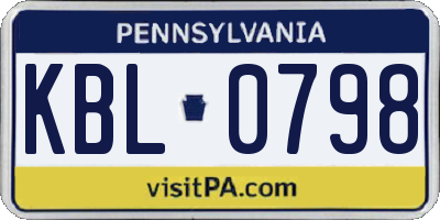 PA license plate KBL0798