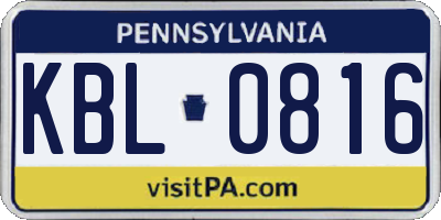 PA license plate KBL0816