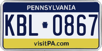 PA license plate KBL0867