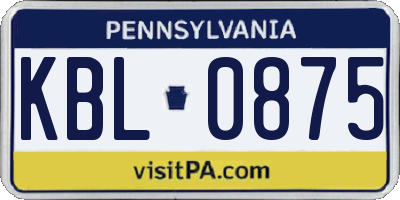 PA license plate KBL0875