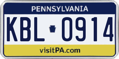 PA license plate KBL0914