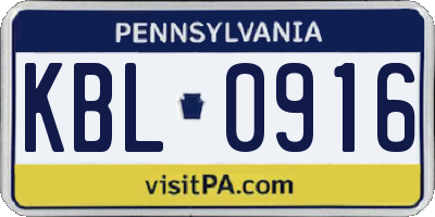 PA license plate KBL0916