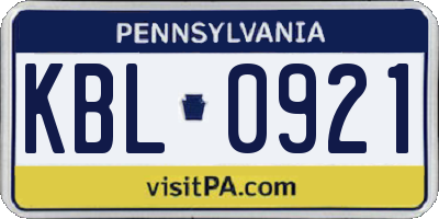 PA license plate KBL0921