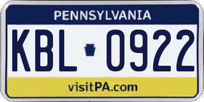 PA license plate KBL0922