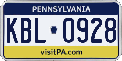 PA license plate KBL0928