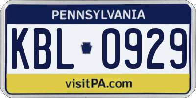 PA license plate KBL0929
