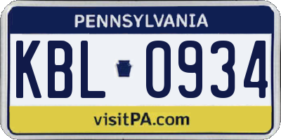 PA license plate KBL0934