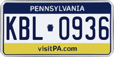 PA license plate KBL0936