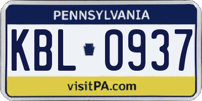 PA license plate KBL0937