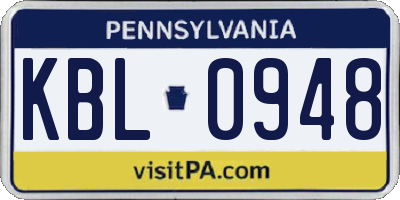 PA license plate KBL0948