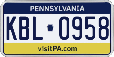 PA license plate KBL0958