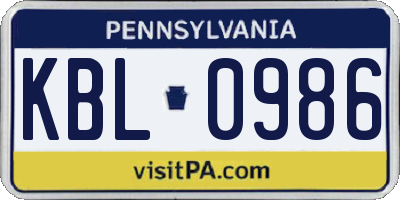 PA license plate KBL0986