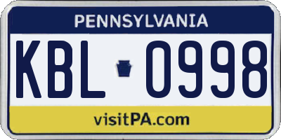 PA license plate KBL0998