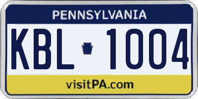 PA license plate KBL1004