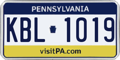 PA license plate KBL1019