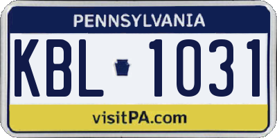 PA license plate KBL1031