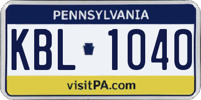 PA license plate KBL1040