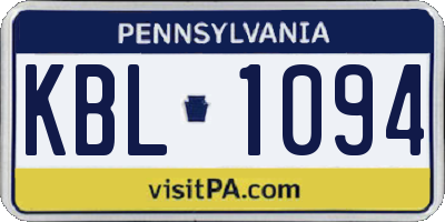 PA license plate KBL1094