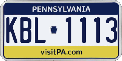 PA license plate KBL1113