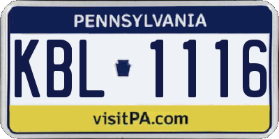 PA license plate KBL1116