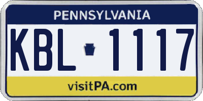 PA license plate KBL1117