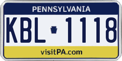 PA license plate KBL1118
