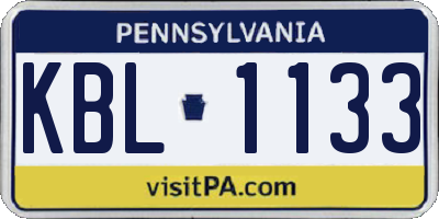 PA license plate KBL1133