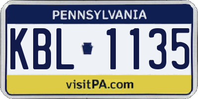 PA license plate KBL1135