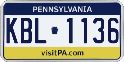 PA license plate KBL1136