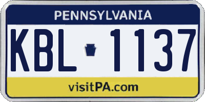 PA license plate KBL1137